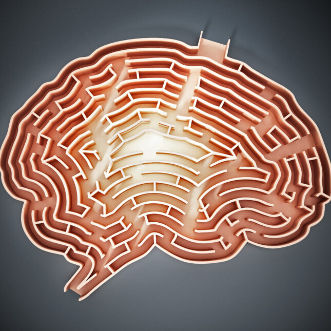 Illustration of a brain maze with a bright glow in the center -- first opinion coverage from STAT