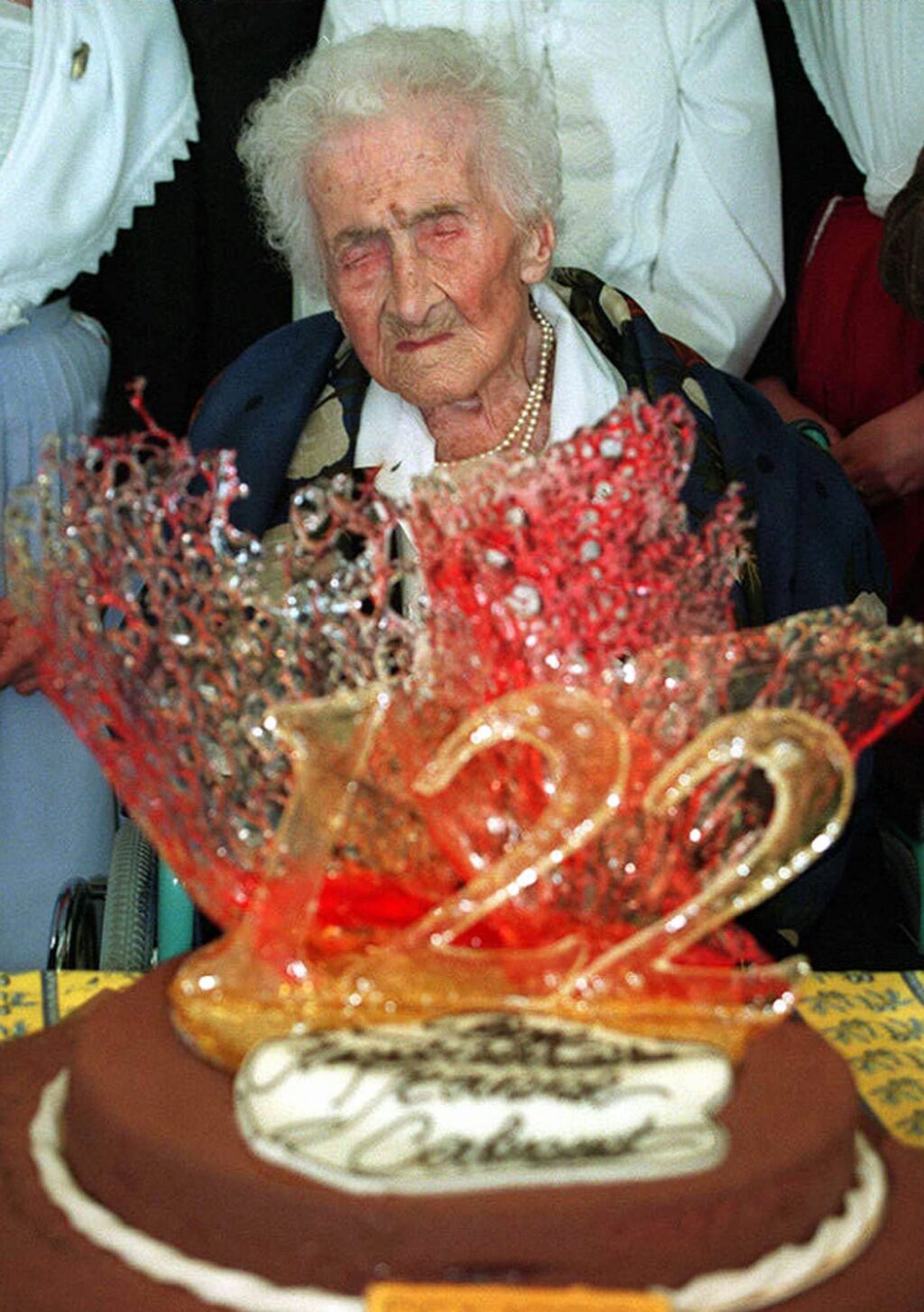 Jeanne Calment receives a chocolate cake to celebrate her 122nd birthday. -- health coverage from STAT