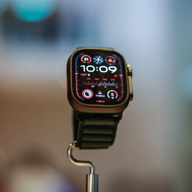 The Apple Watch Ultra 2 in black titanium is displayed inside the Apple Inc. store -- health tech coverage from STAT