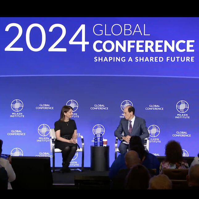 CDC Director Mandy Cohen on stage at the 2024 Milken Global Conference. -- health coverage from STAT